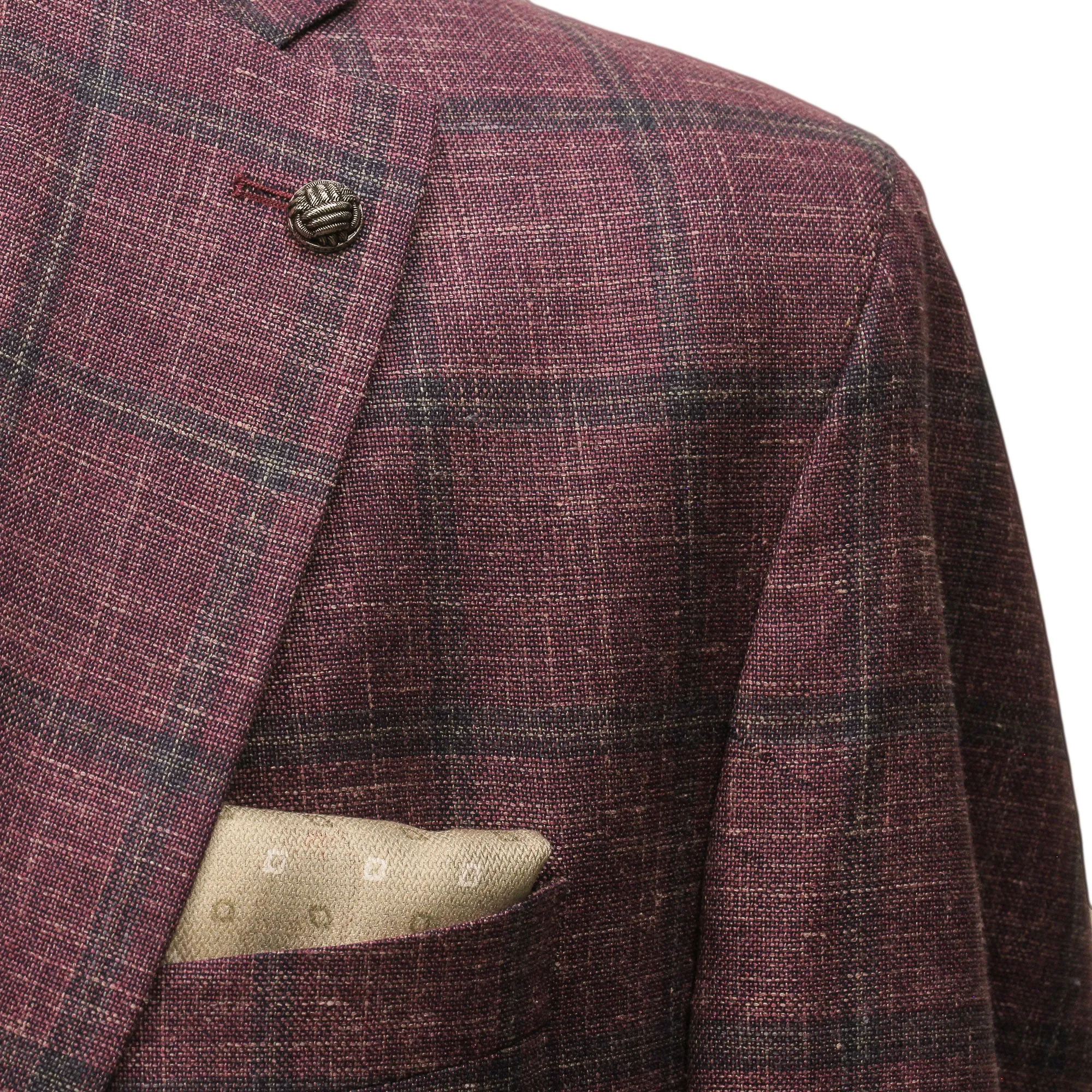 Raspberry Windowpane Loro Piana Wool/Silk/Linen Hampton Contemporary Fit Blazer - Jack Victor