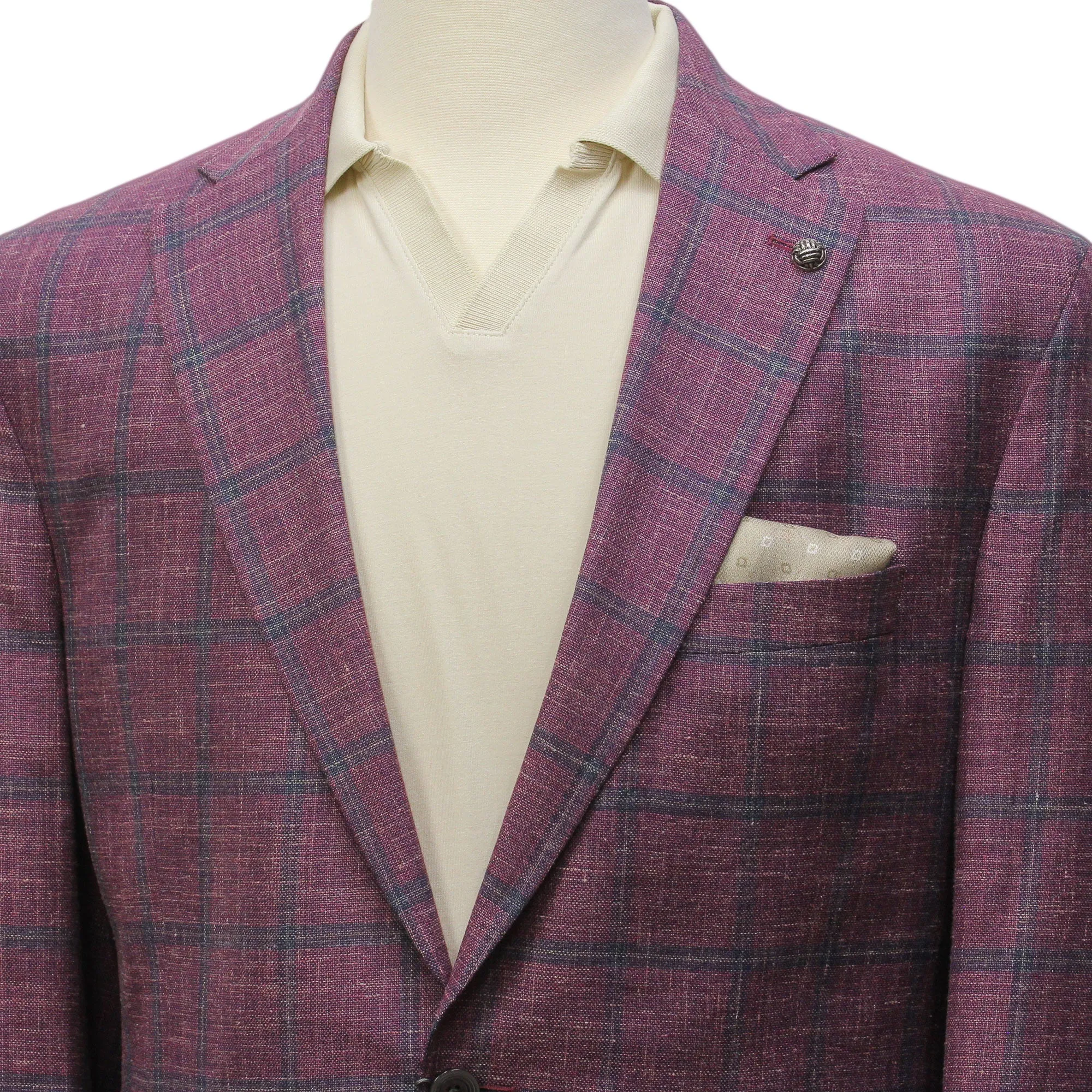 Raspberry Windowpane Loro Piana Wool/Silk/Linen Hampton Contemporary Fit Blazer - Jack Victor