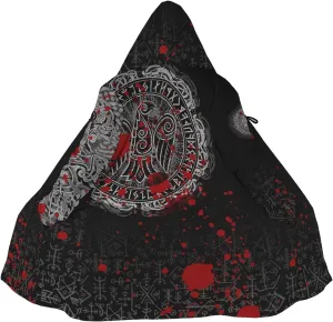 Raven Bloody,XXL, Odin Raven Men Viking Hooded Coat, Nordic Faux Cashmere Cloak 3D Printed Overcoat Winter Mid-Length Parka Jacket