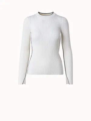 Ribbed Merino Wool Sweater with Contrast Stripe