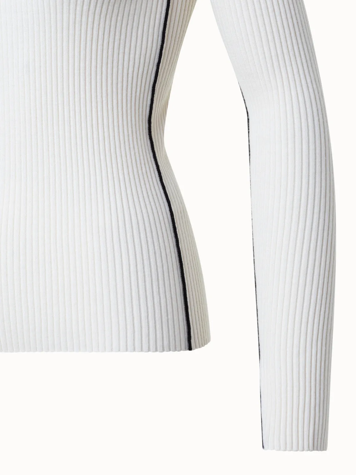Ribbed Merino Wool Sweater with Contrast Stripe