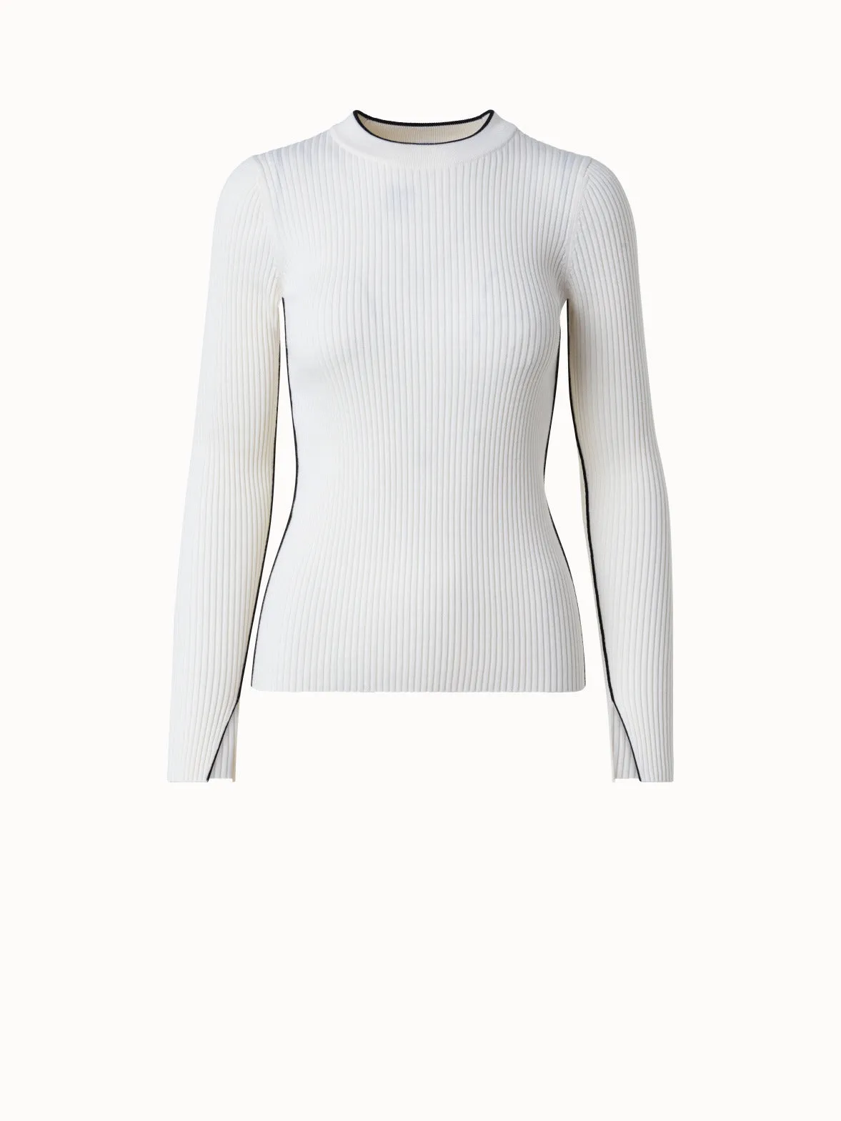 Ribbed Merino Wool Sweater with Contrast Stripe