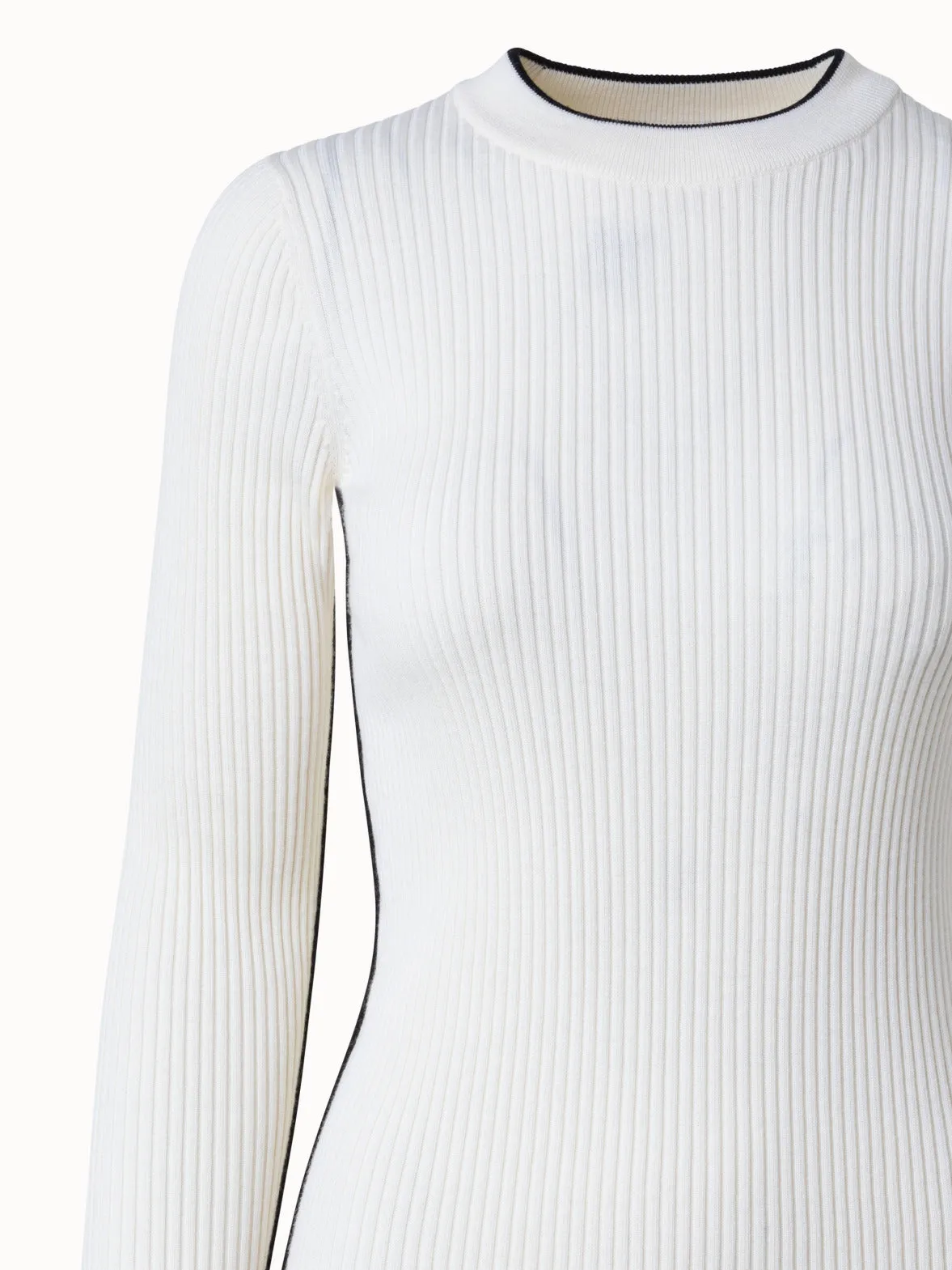 Ribbed Merino Wool Sweater with Contrast Stripe