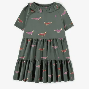 Robe verte à motifs de renards, enfant || Green dress with fox, child