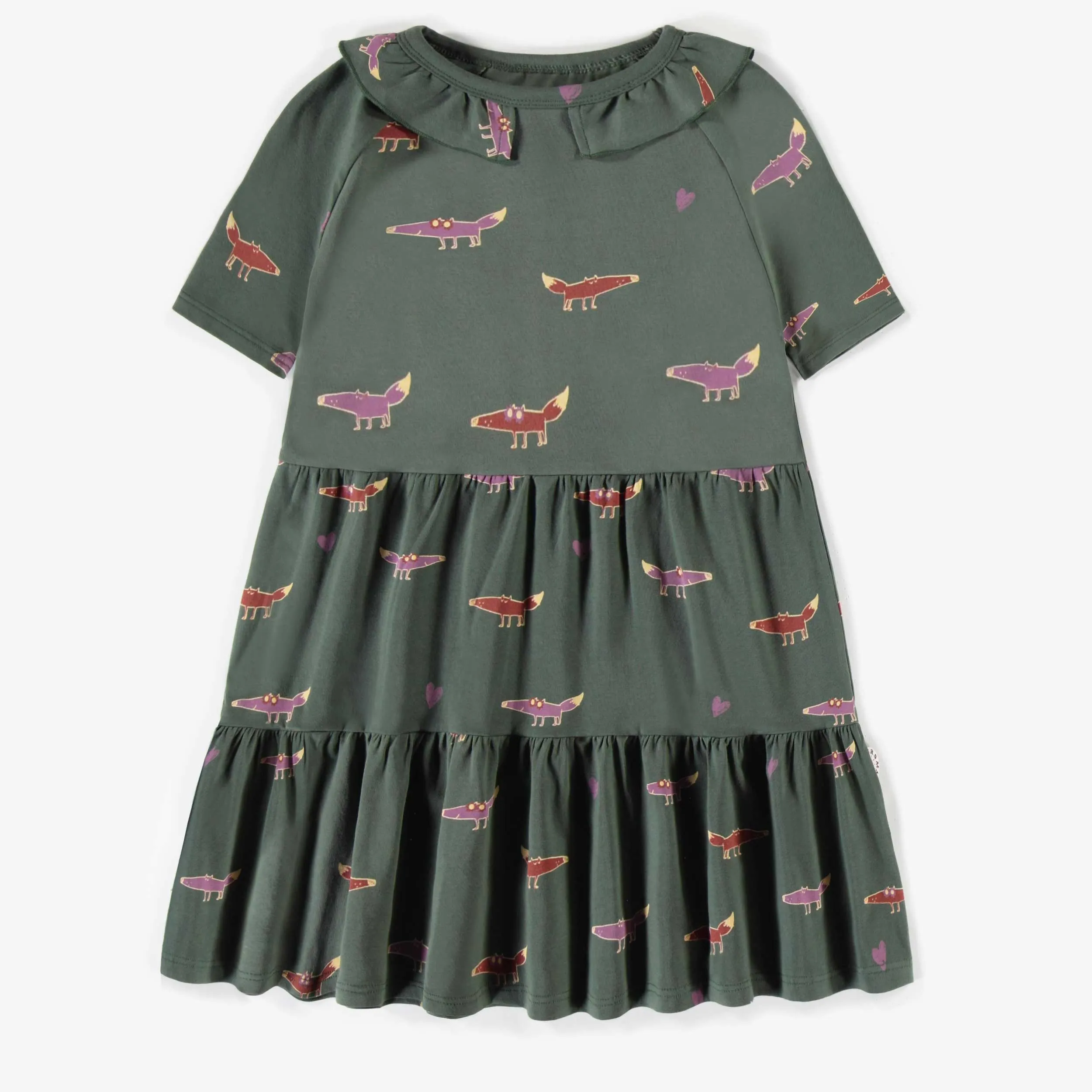 Robe verte à motifs de renards, enfant || Green dress with fox, child