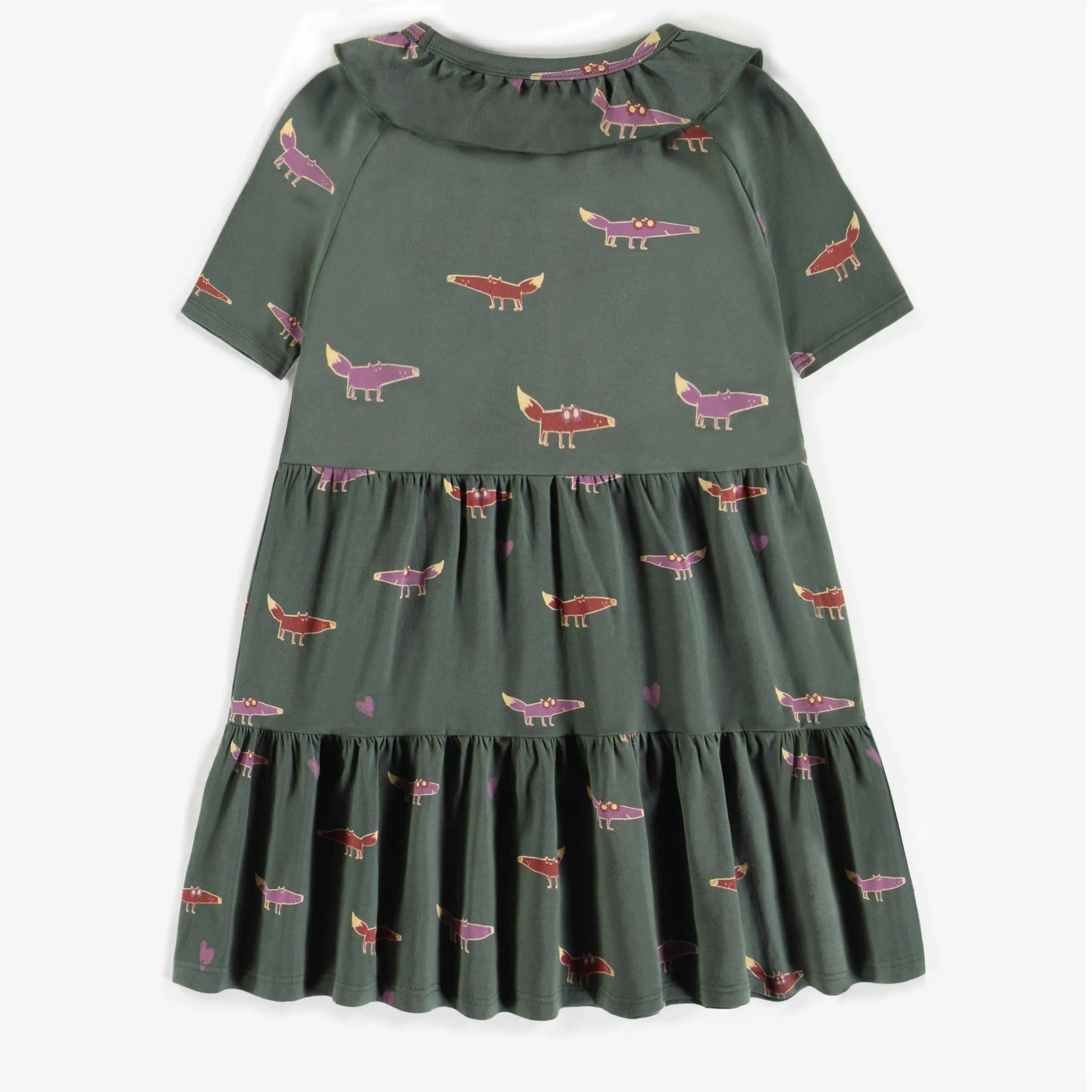 Robe verte à motifs de renards, enfant || Green dress with fox, child