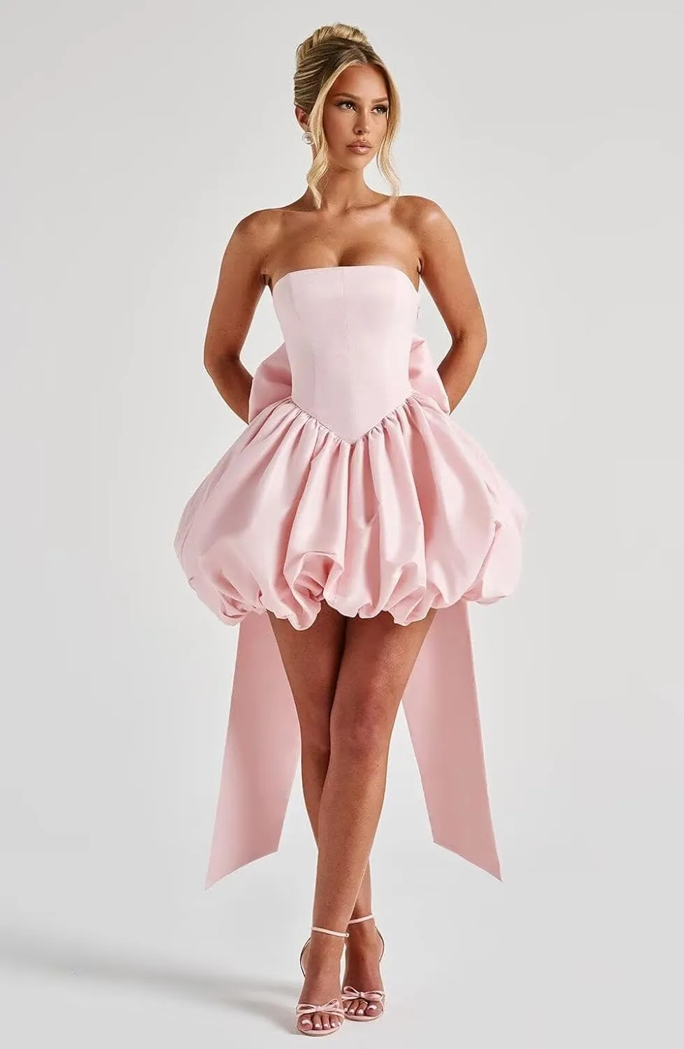 Satin Homecoming Dresses with Bow Strapless Short Graduation Dress A Line Cocktail Party Dress XOD0451
