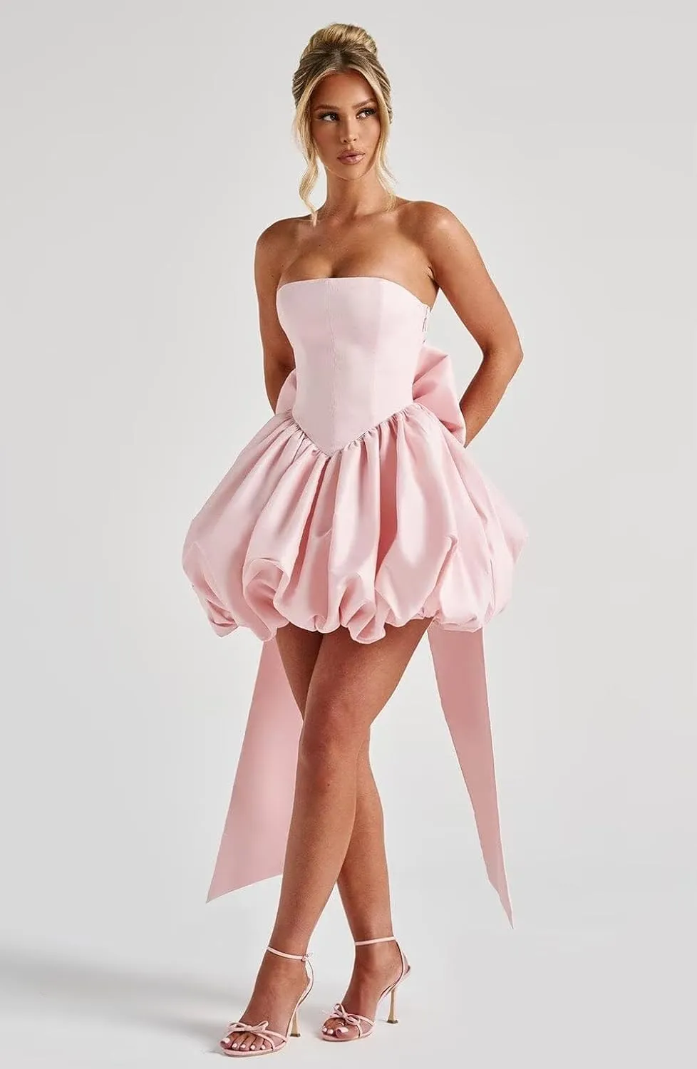 Satin Homecoming Dresses with Bow Strapless Short Graduation Dress A Line Cocktail Party Dress XOD0451