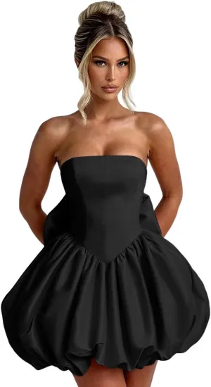 Satin Homecoming Dresses with Bow Strapless Short Graduation Dress A Line Cocktail Party Dress XOD0451