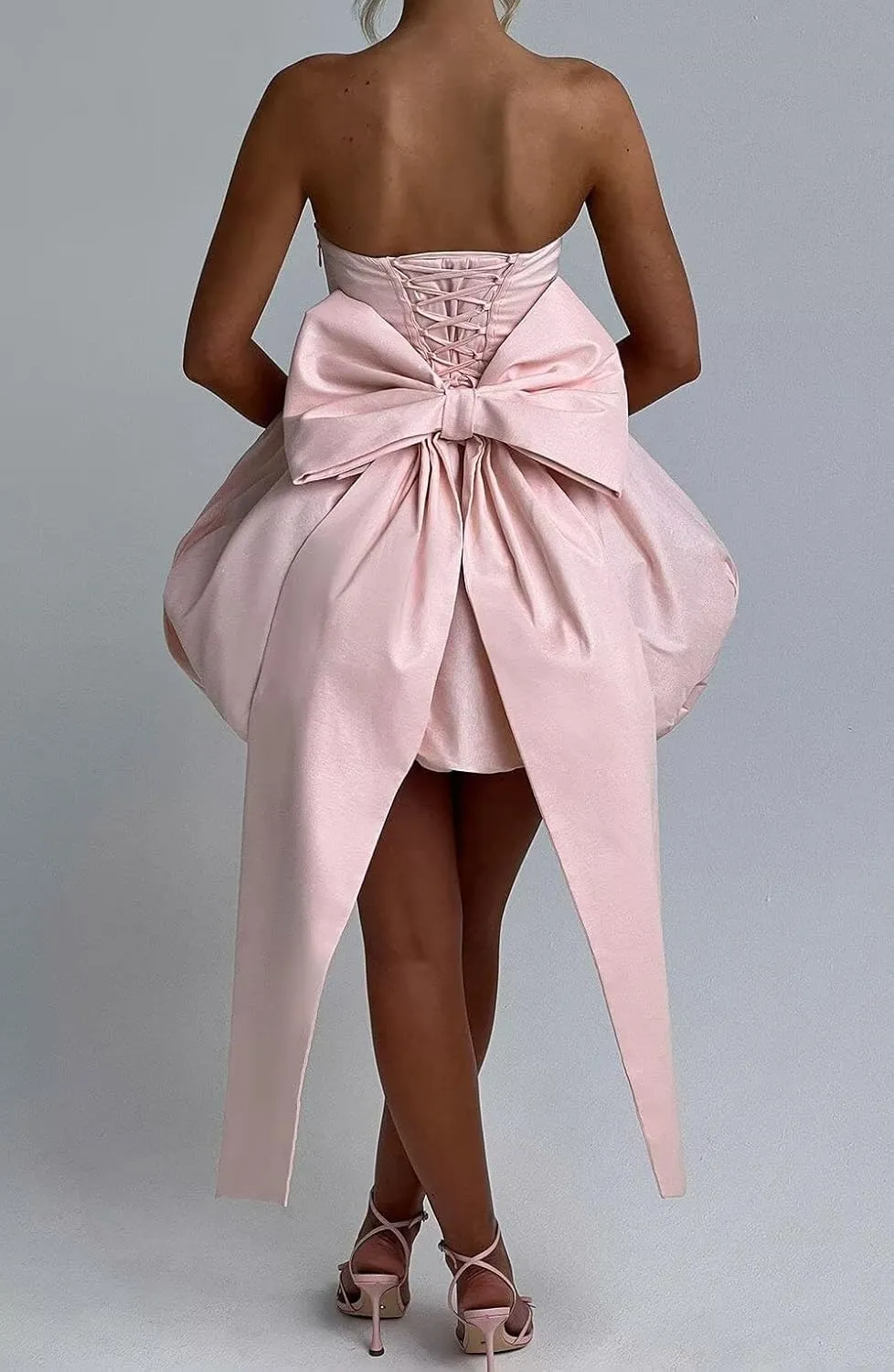 Satin Homecoming Dresses with Bow Strapless Short Graduation Dress A Line Cocktail Party Dress XOD0451