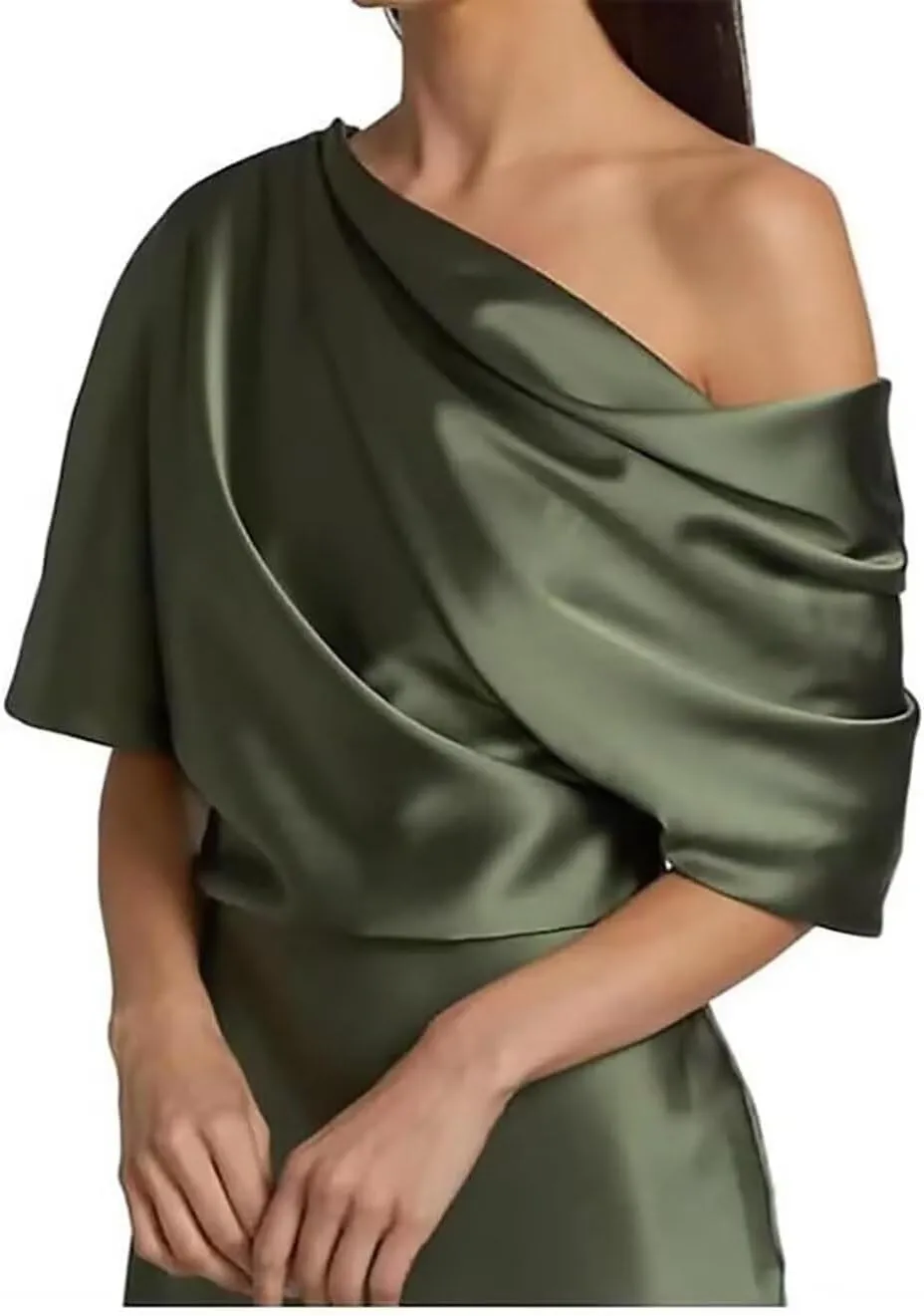 Satin Mother of The Bride Dresses for Wedding One Shoulder Formal Dresses with Sleeves