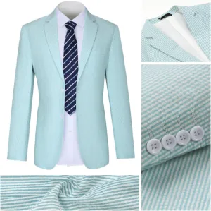 Seersucker Suit Mens Regular Fit Jacket Shorts Casual 2 Piece Pinstripe Suit Holiday Outfits for Summer Wedding