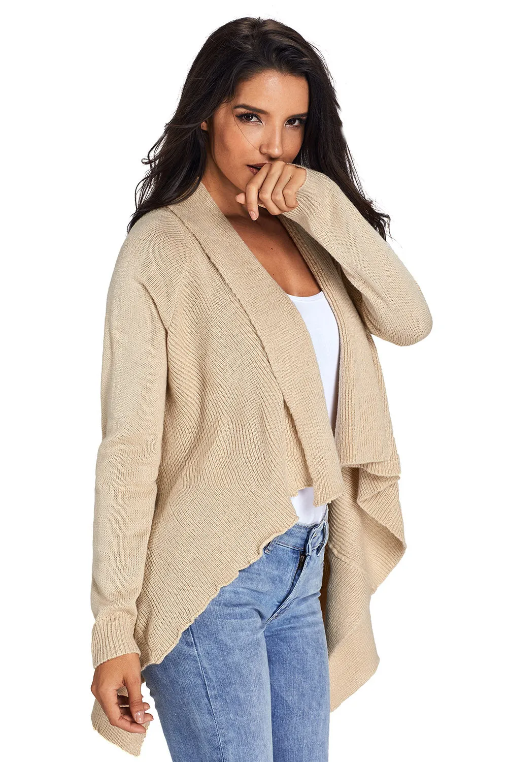 Sexy Apricot Waterfall Long Sleeve Sweater Cardigan
