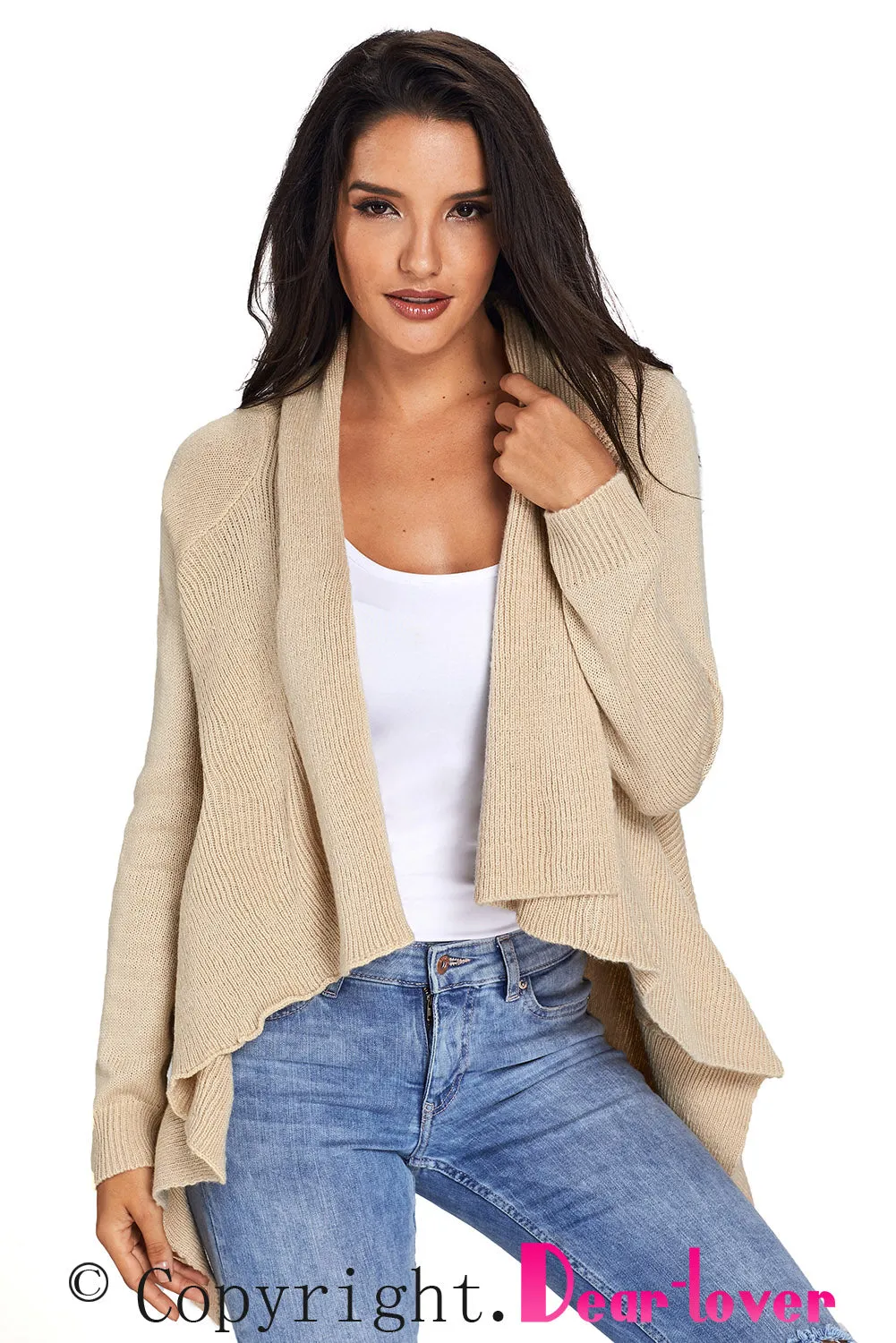 Sexy Apricot Waterfall Long Sleeve Sweater Cardigan