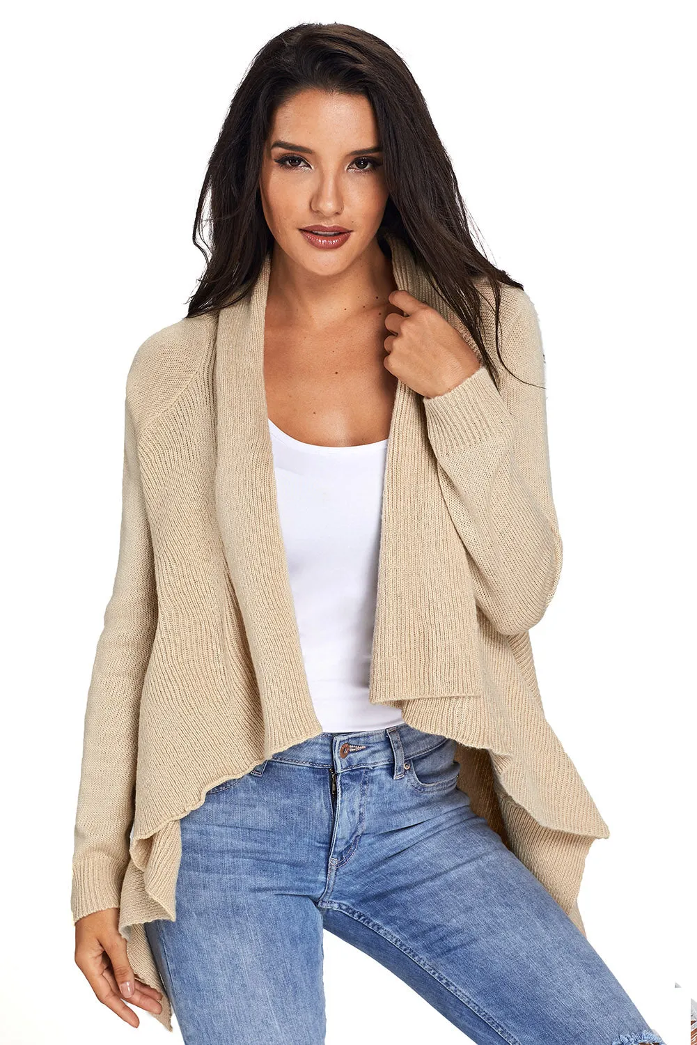 Sexy Apricot Waterfall Long Sleeve Sweater Cardigan