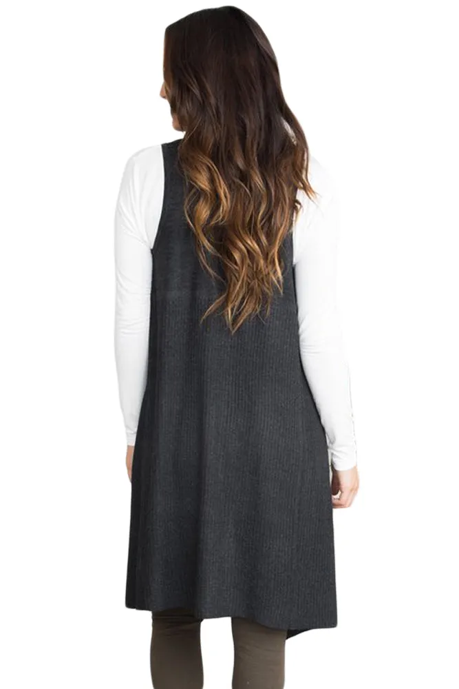 Sexy Black Pocket Long Cardigan Vest