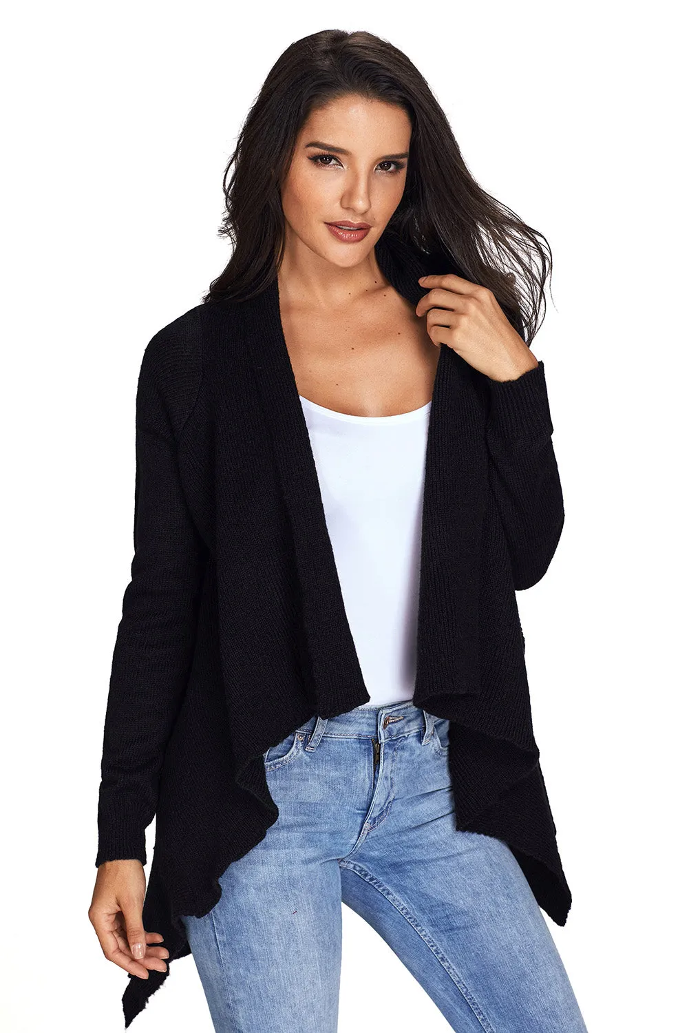 Sexy Black Waterfall Long Sleeve Sweater Cardigan