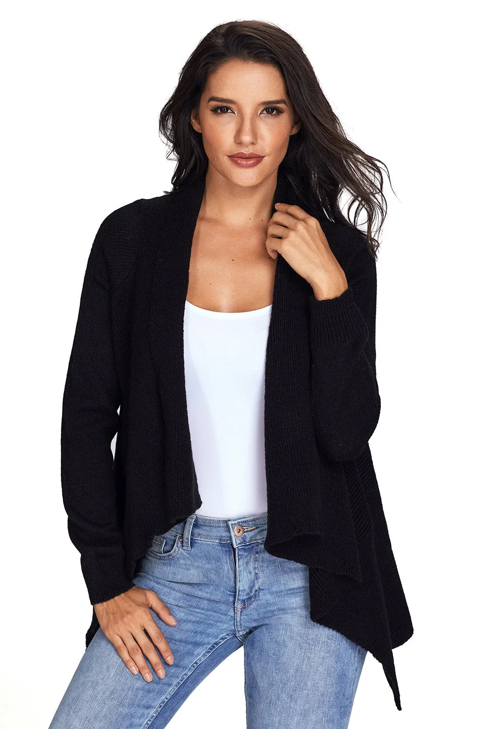 Sexy Black Waterfall Long Sleeve Sweater Cardigan
