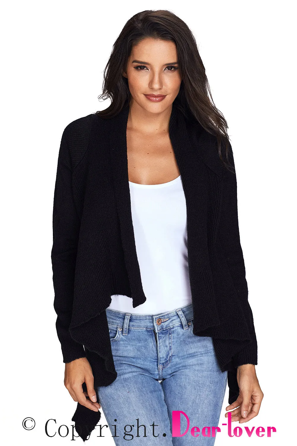 Sexy Black Waterfall Long Sleeve Sweater Cardigan