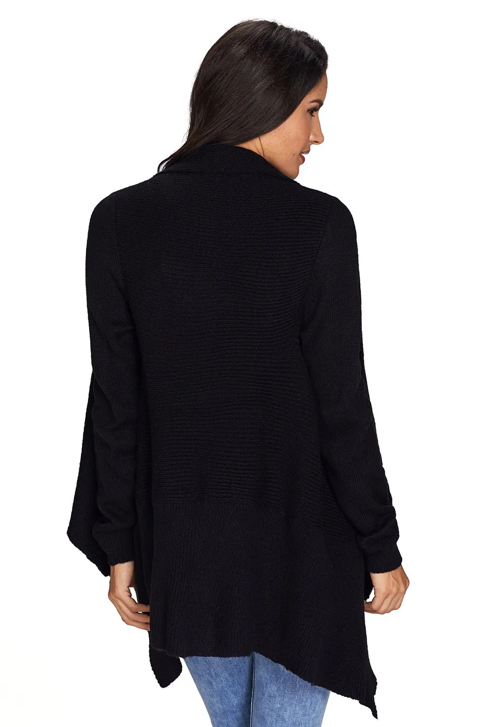 Sexy Black Waterfall Long Sleeve Sweater Cardigan