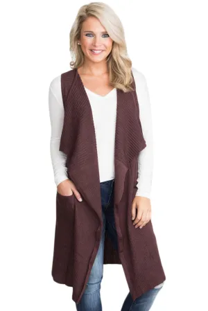 Sexy Coffee Pocket Long Cardigan Vest