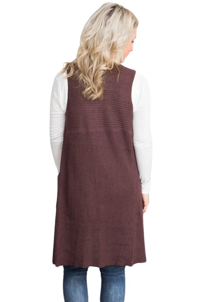 Sexy Coffee Pocket Long Cardigan Vest
