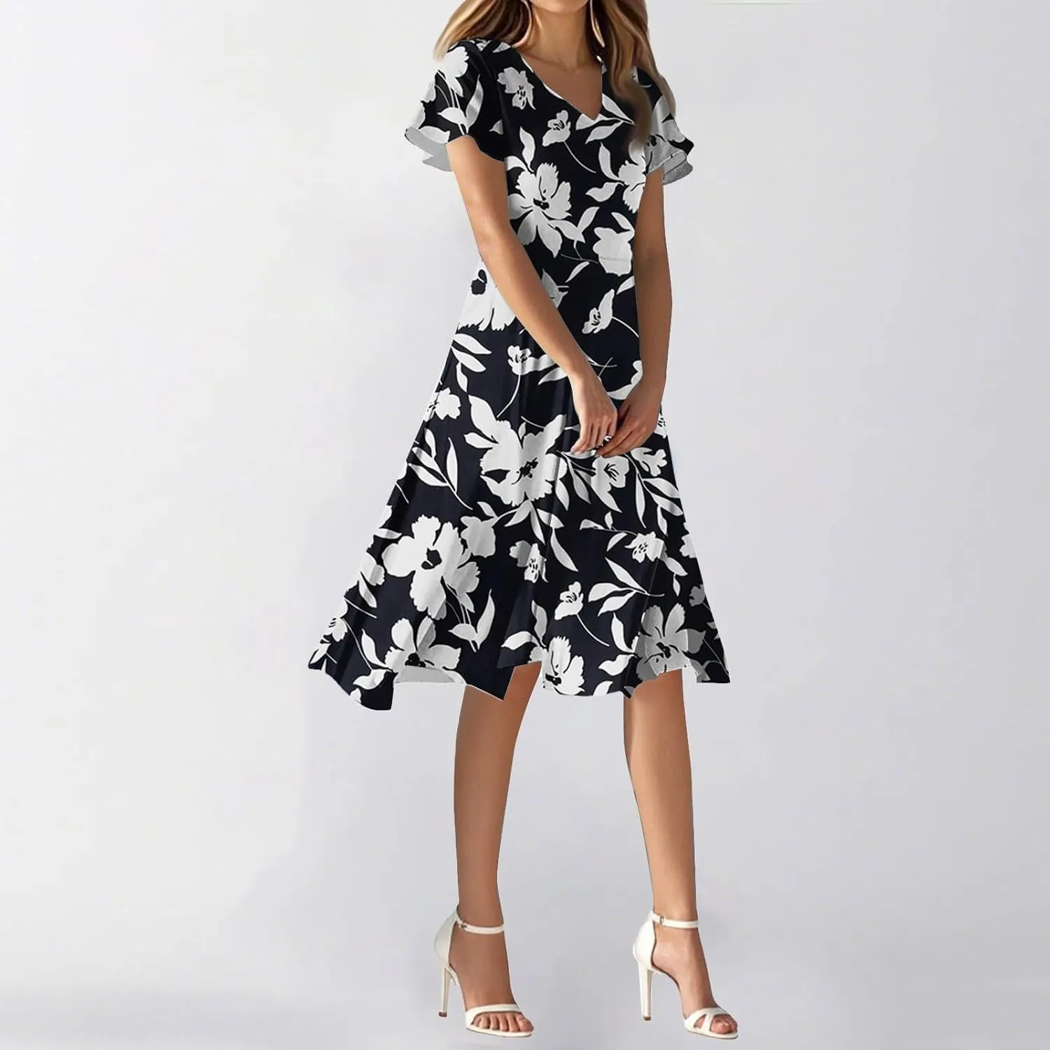 Sexy Dresses for Women Date Night V Neck Boho Knee Length Summer 2025 Tie Dye Floral Short Sleeve Short Skirt