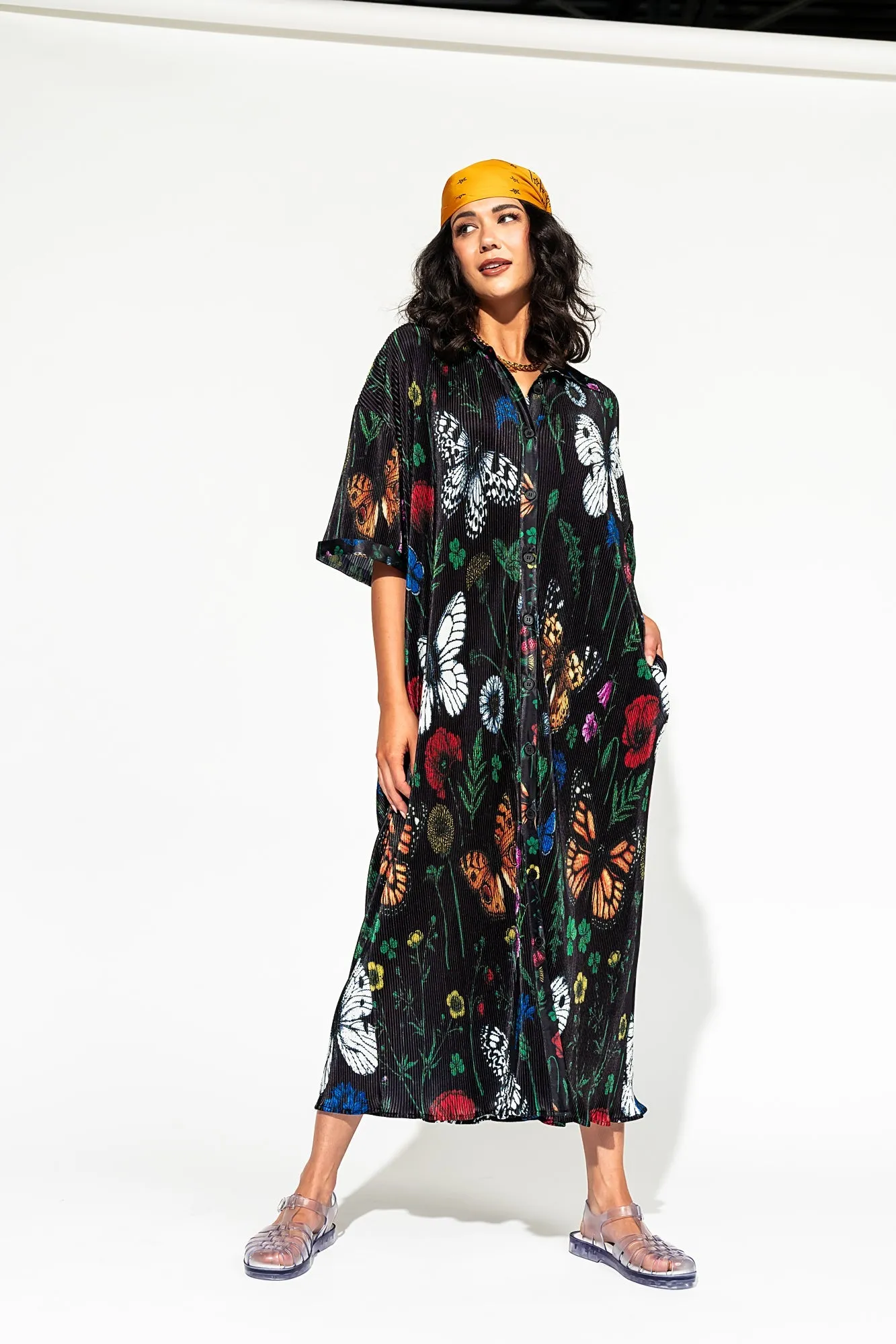 So Far So Good Oversized Plissé Dress in Folklore Florals