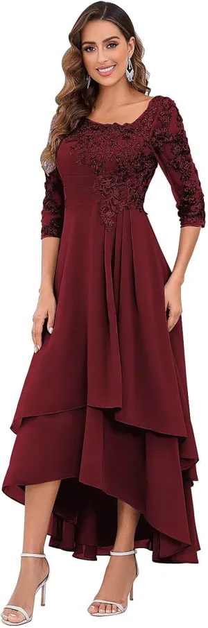 SOLODISH Mother of The Bride Dresses for Wedding Asymmetric Lace Chiffon High Low Formal Evening Party Gown