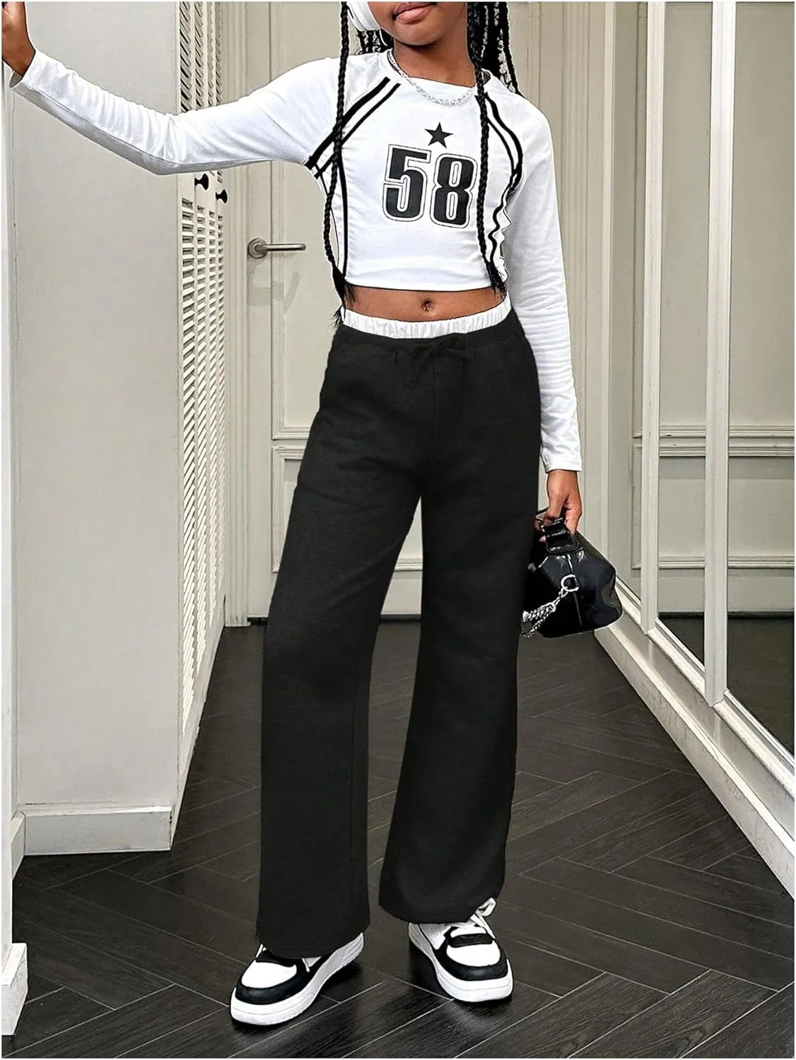 SOLY HUX Girl's Drawstring Waist Baggy Sweatpants Wide Leg Casual Loose Long Pants