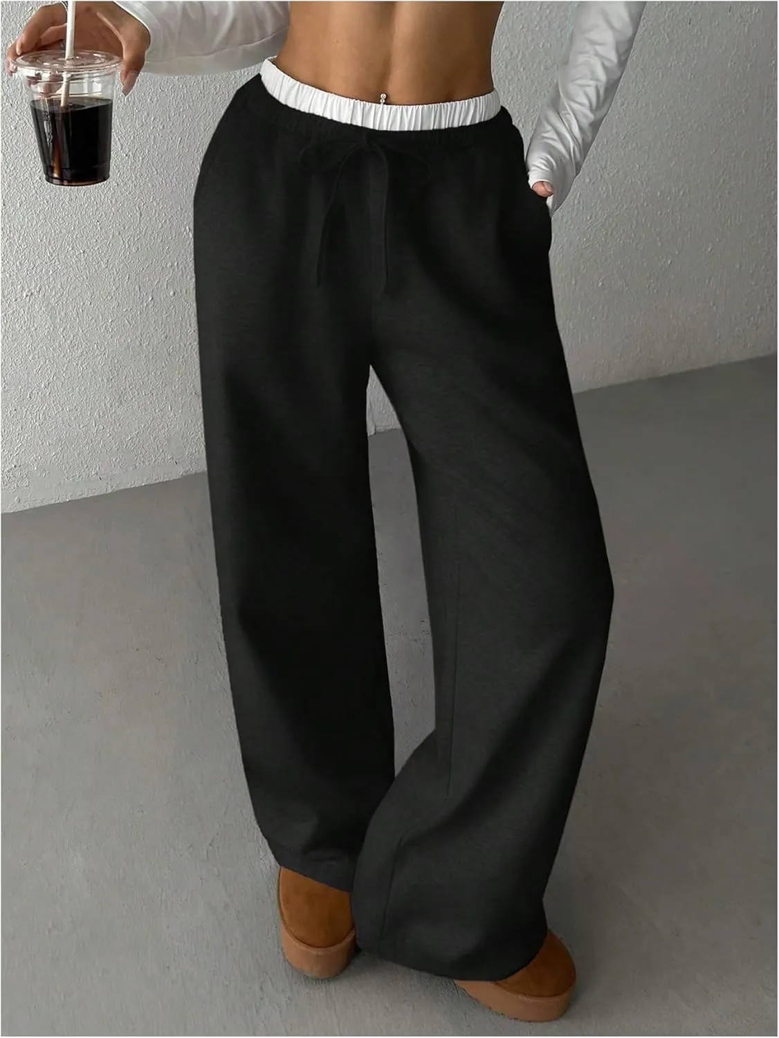 SOLY HUX Girl's Drawstring Waist Baggy Sweatpants Wide Leg Casual Loose Long Pants