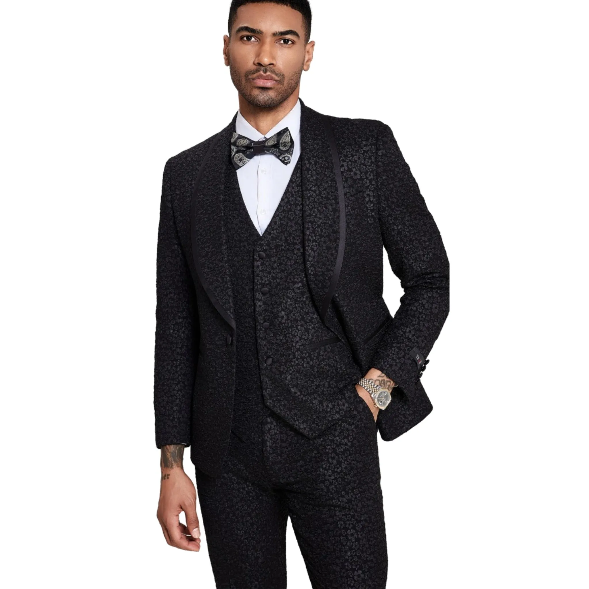 Sophisticated Jet Black Flower Tuxedo - A Timeless Choice for Prom and Wedding Seasons
