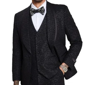 Sophisticated Jet Black Flower Tuxedo - A Timeless Choice for Prom and Wedding Seasons