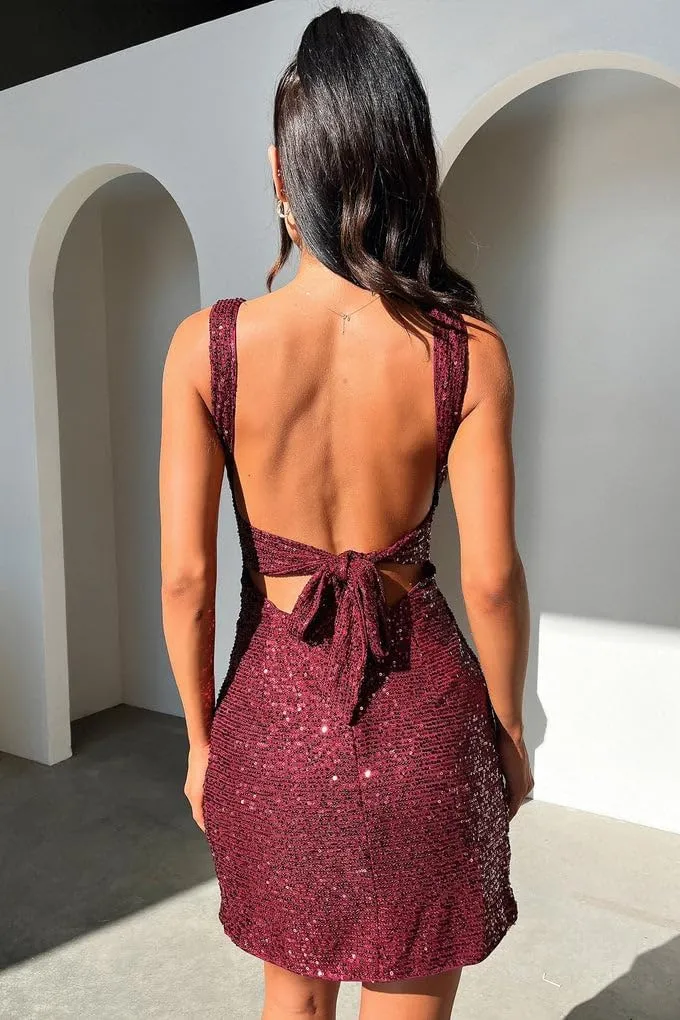 Sparkly Sequin Homecoming Dress for Women Sexy Backless Short Formal Party Dress Bodycon Slit Cocktail Dresses