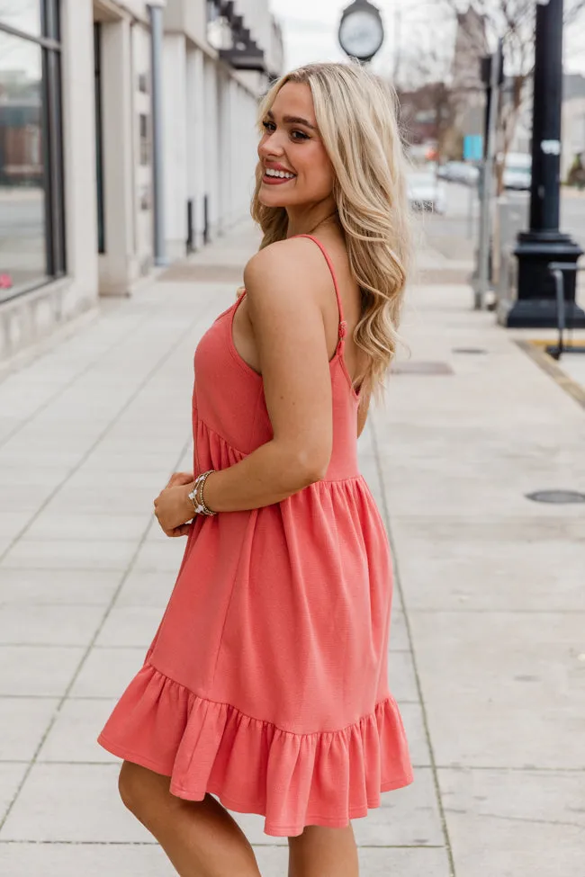 Spin You Around Coral Solid Casual Dress