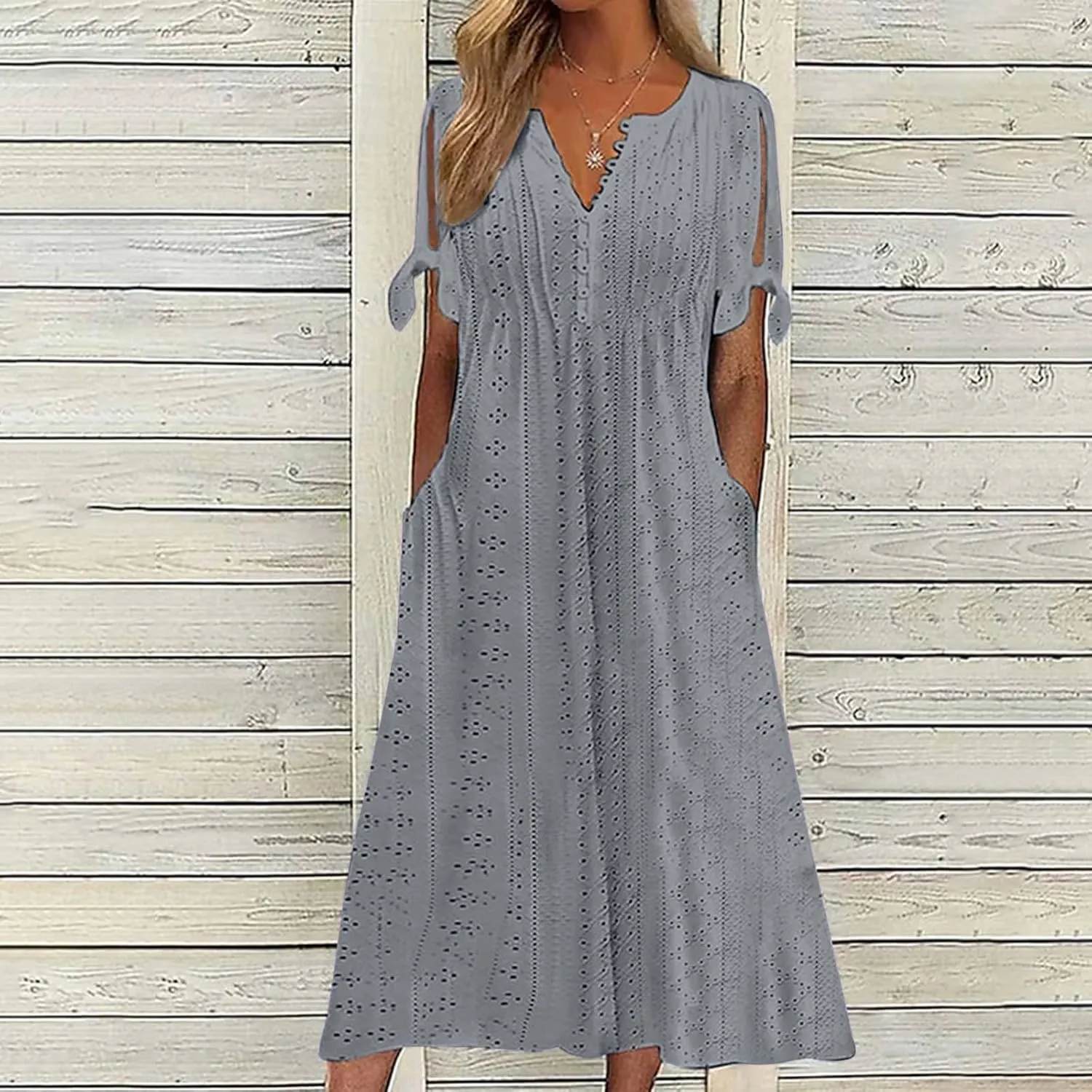 Summer Maxi Dresses for Women 2025 Trendy Short Sleeve Eyelet Flowy Tshirt Dress Casual Summer Beach Vacation Long Sundress