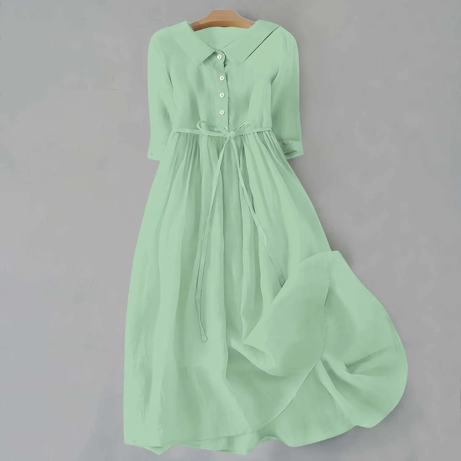 Summer Maxi Dresses Women's 2025 Plus Size Cotton Linen Dress 3/4 Sleeve Long Boho Spring Clothes Casual Resort Wears