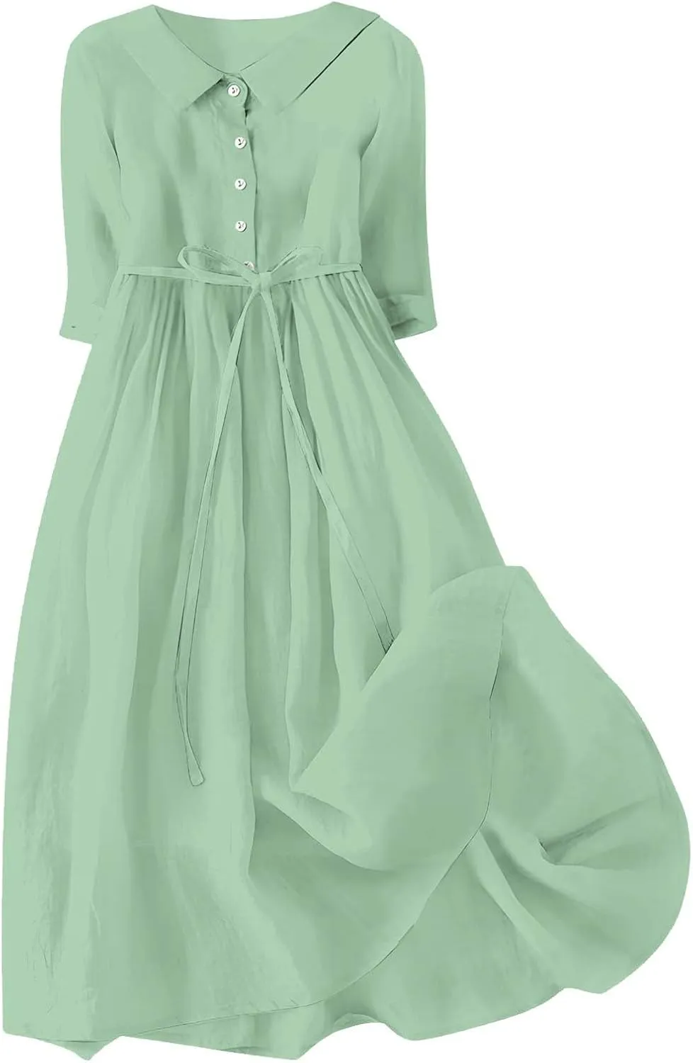 Summer Maxi Dresses Women's 2025 Plus Size Cotton Linen Dress 3/4 Sleeve Long Boho Spring Clothes Casual Resort Wears