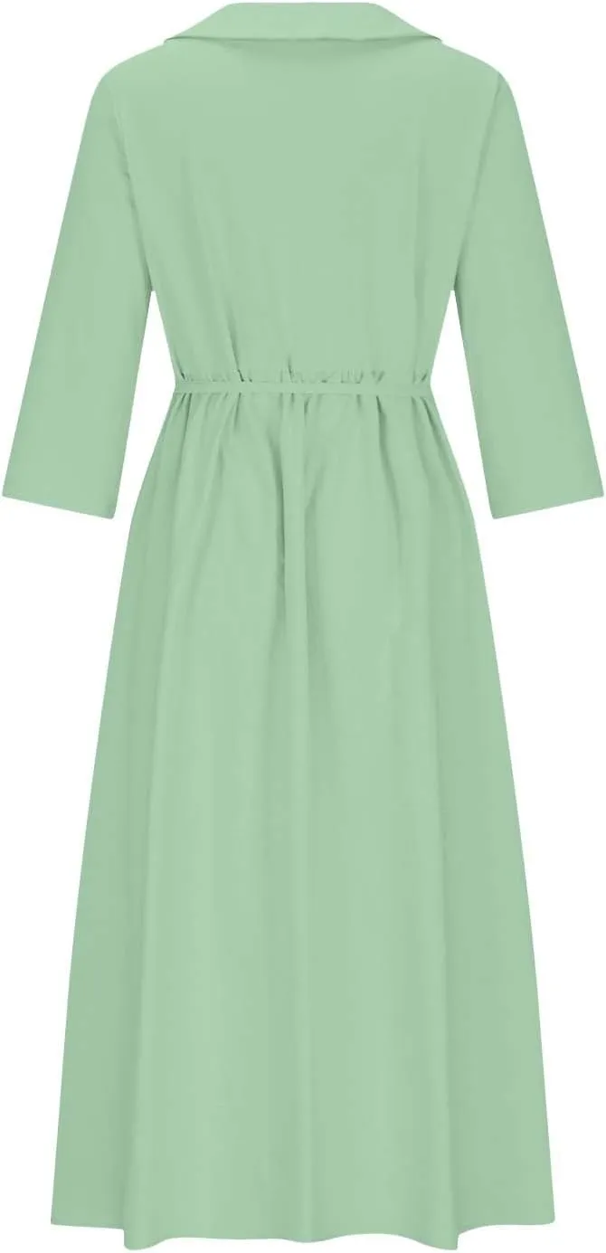 Summer Maxi Dresses Women's 2025 Plus Size Cotton Linen Dress 3/4 Sleeve Long Boho Spring Clothes Casual Resort Wears