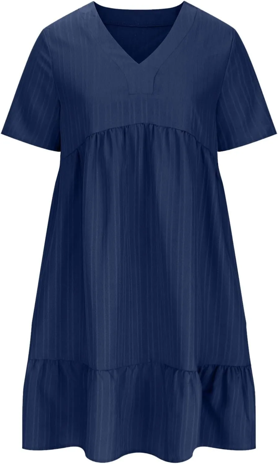 Summer Tiered Mini Dresses for Women Summer Ruffle Short Sleeve V Neck Beach Dress Swing A-Line Babydoll Dress