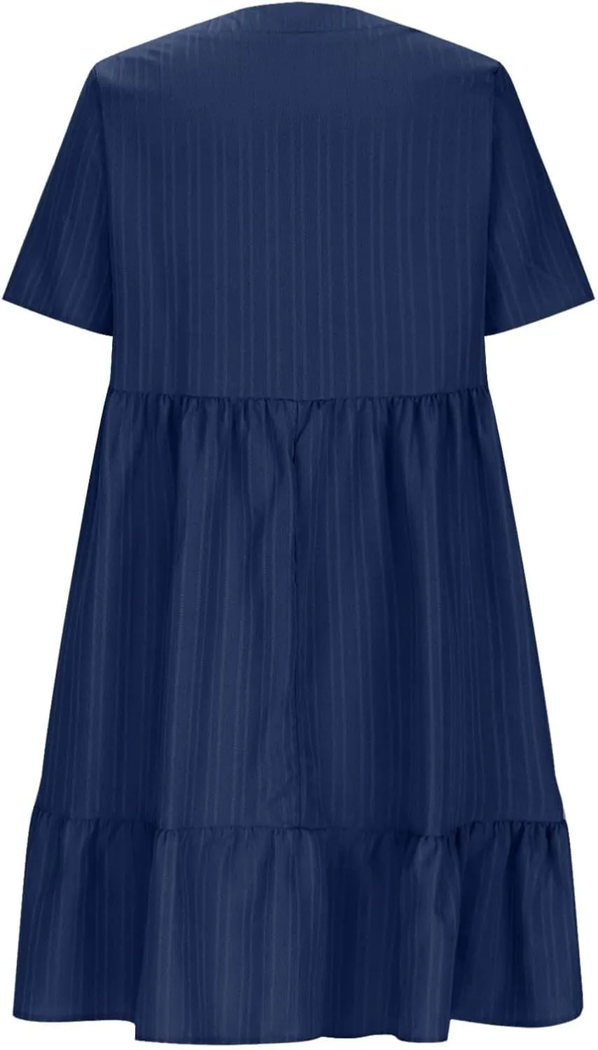Sun Dresses for Women 2025 Vacation Summer Casual Short Sleeve V Neck Flowy Swing Dress Pleated Ruffle Beach Sundress