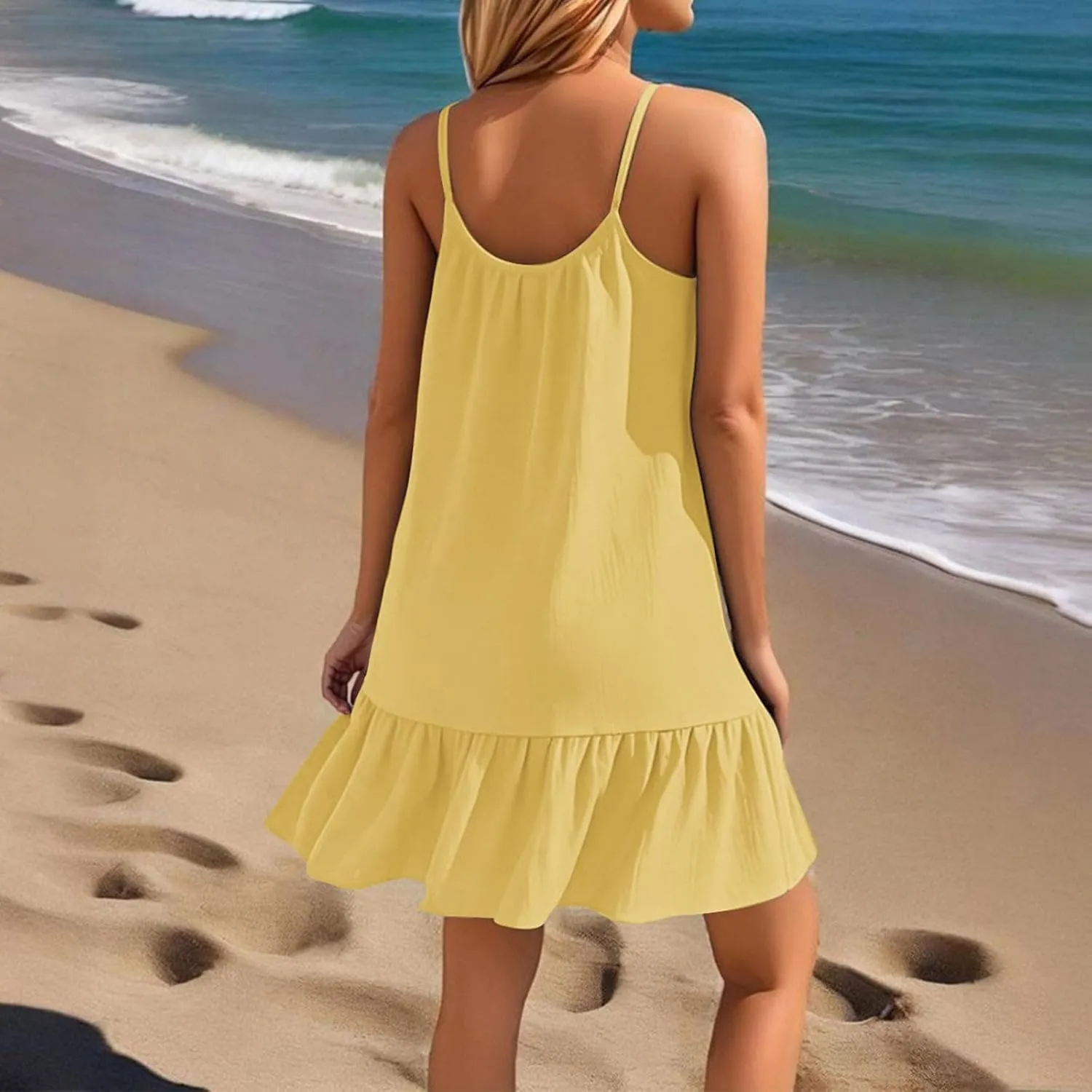 Swimsuit Coverup for Women 2025 Vacation Beach Tank Dress Spaghetti Straps Bathing Suit Cover Up Sundress S-XXL