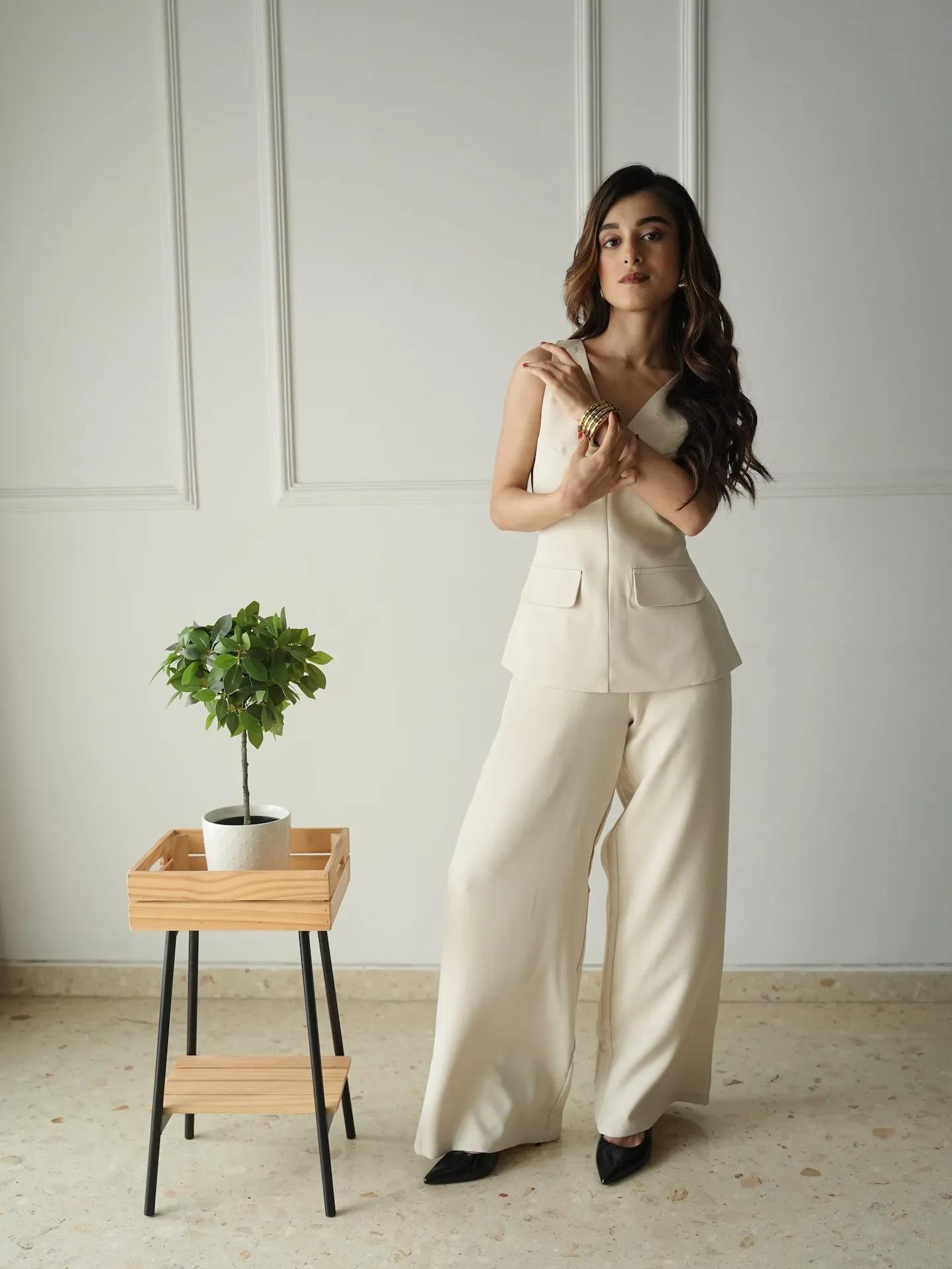Tailored Waistcoat Ensemble Beige