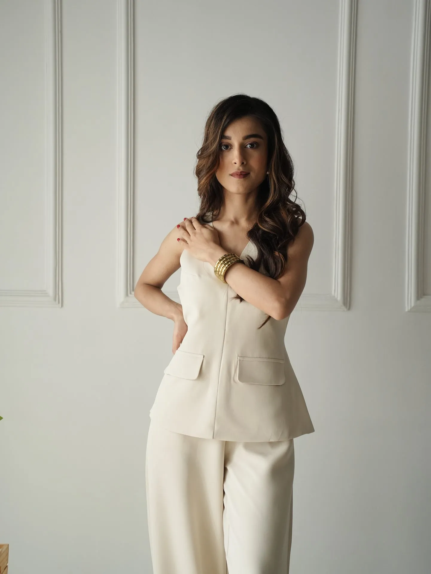 Tailored Waistcoat Ensemble Beige