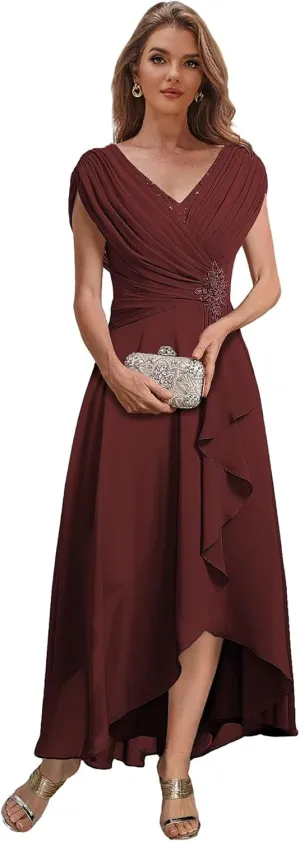 Tea Length Mother of The Bride Dresses for Wedding Chiffon Beaded A Line Formal Evening Dress