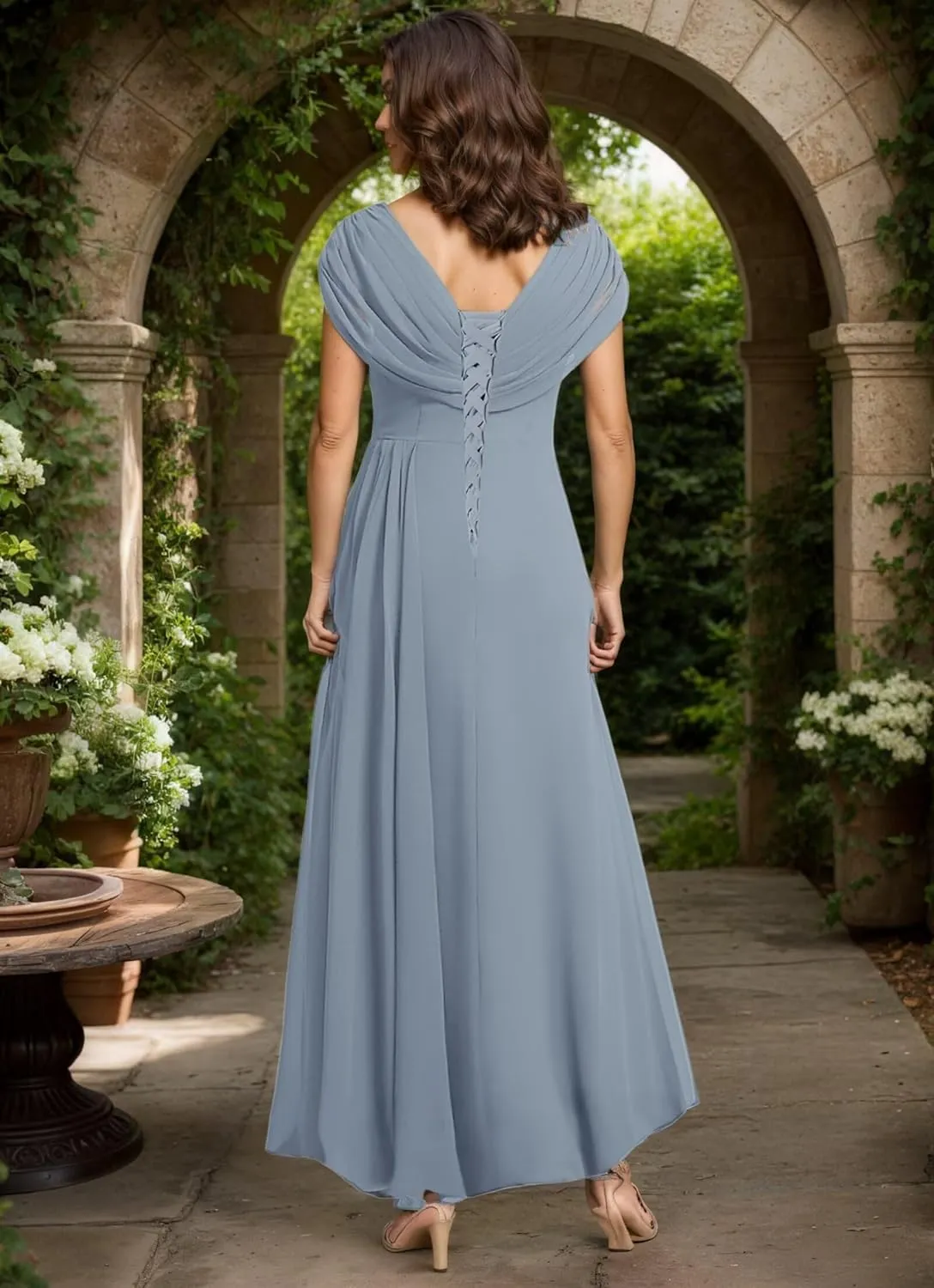Tea Length Mother of The Bride Dresses for Wedding Chiffon Beaded A Line Formal Evening Dress