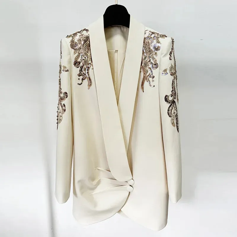 Trend4us Luxe Embellished Sequin Draped Blazer