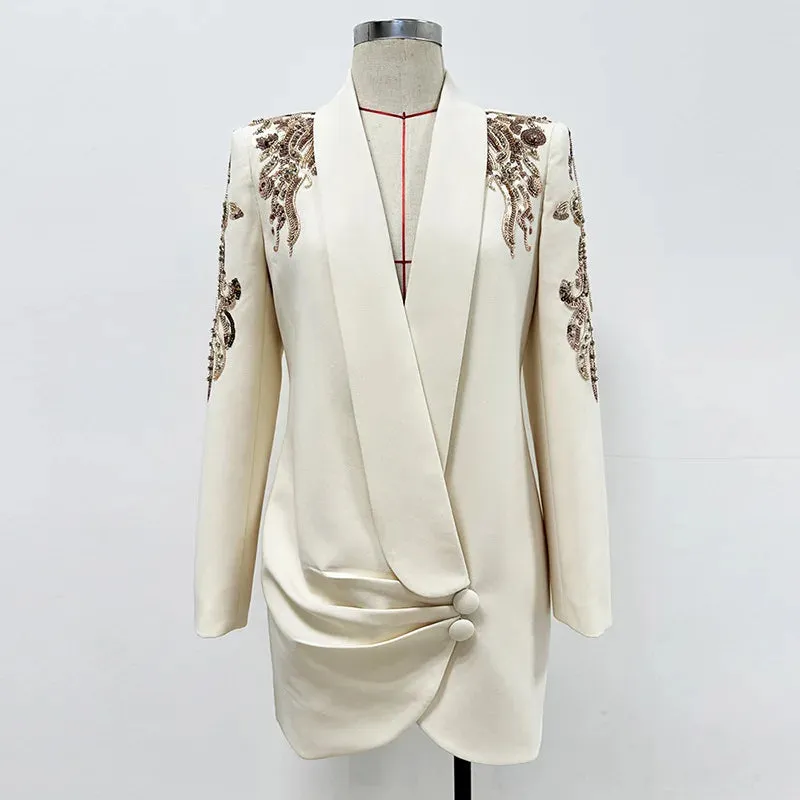 Trend4us Luxe Embellished Sequin Draped Blazer