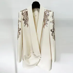 Trend4us Luxe Embellished Sequin Draped Blazer