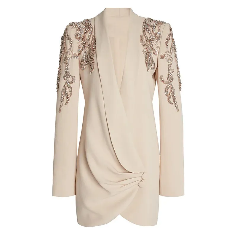 Trend4us Luxe Embellished Sequin Draped Blazer